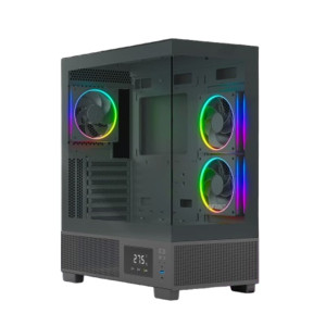 Ant Esports Crystal X3 LCD Mid-Tower ATX Computer Case | Gaming Cabinet | Support ATX, Micro-ATX, Mini-ITX | Pre-Installed 3 ARGB Fans – Black